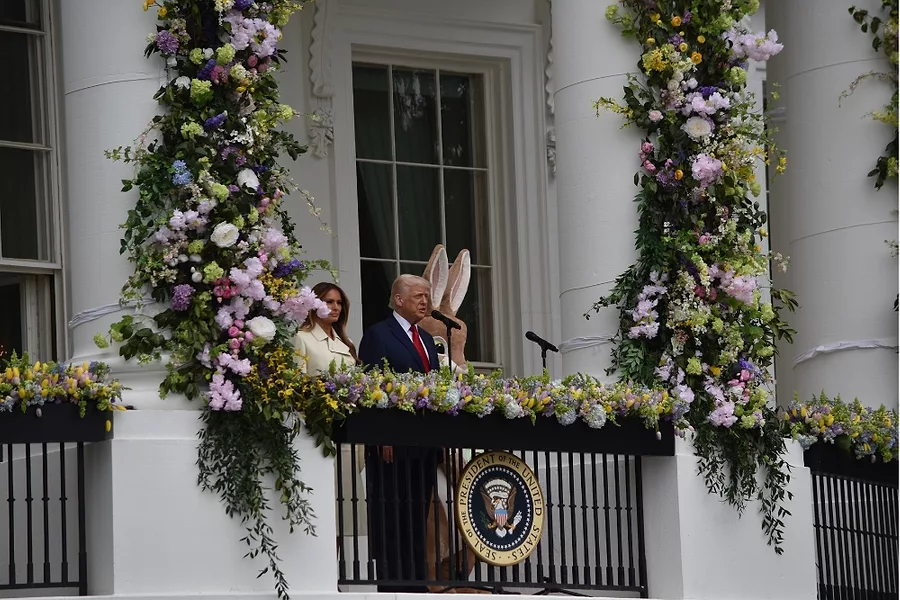 President Trump speaks to attendees and announces that flags will be moved to half staff in remembrance of Pop Francis.jpg