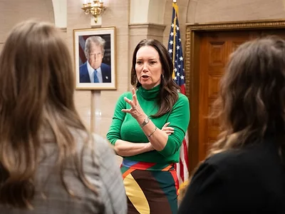 Agriculture Secretary Brooke Rollins speaks to guests at the USDA Whitten building (USDA photo).jpg