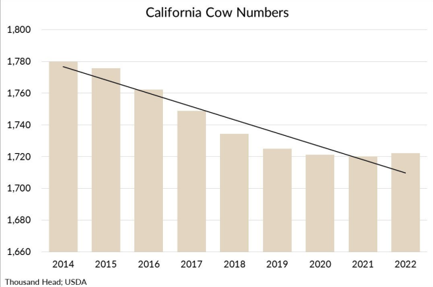 CA Dairy cow numbers