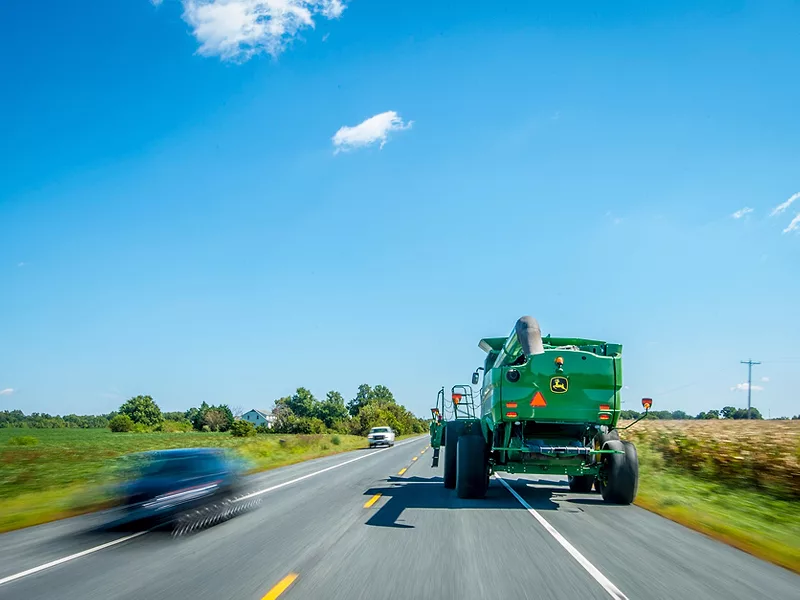 combine on road