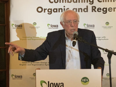 Sanders speaking at Iowa Organic forum 12052019