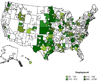 Location of US meat processing jobs