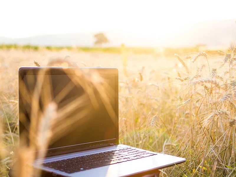 Laptop in field