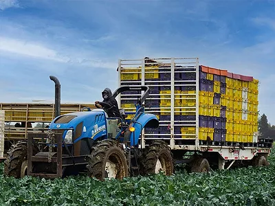 Tractor pulling harvest bins